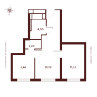 3 ккв (Евро) № Н-20.8 Корп.: 1 , Секция 1  в ЖК Saan