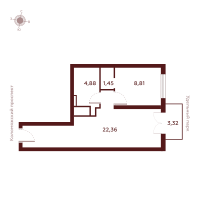 2 ккв (Евро) № Н-10.34 Корп.: 1 , Секция 1  в ЖК Saan