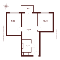 3 ккв (Евро) № Н-10.43 Корп.: 1 , Секция 1  в ЖК Saan
