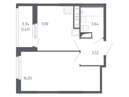1 ккв № 404 Корп.: 7.2 , Секция 5  в ЖК Сандэй