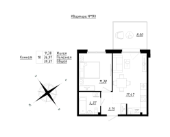 2 ккв (Евро) № 190 Корп.: 1 , Секция 6  в ЖК Счастье 2.0