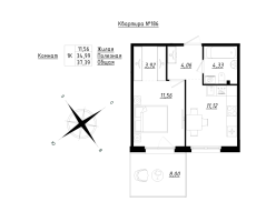 1 ккв № 186 Корп.: 1 , Секция 6  в ЖК Счастье 2.0