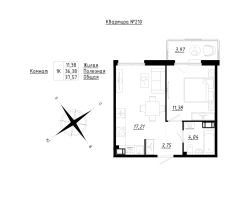 2 ккв (Евро) № 210 Корп.: 1 , Секция 6  в ЖК Счастье 2.0