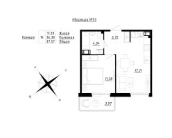 2 ккв (Евро) № 53 Корп.: 1 , Секция 2  в ЖК Счастье 2.0