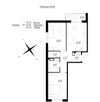 3 ккв (Евро) № 208 Корп.: 1 , Секция 6  в ЖК Счастье 2.0