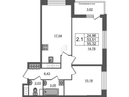 3 ккв (Евро) № 411 Корп.: 1.2 , Секция 1.3  в ЖК Сенат