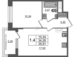 2 ккв (Евро) № 40 Корп.: 1.2 , Секция 1.1  в ЖК Сенат