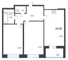 3 ккв (Евро) № 534 Корп.: 1.2 , Секция 1.4  в ЖК Сенат