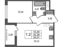 2 ккв (Евро) № 112 Корп.: 1.2 , Секция 1.1  в ЖК Сенат