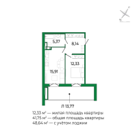 2 ккв (Евро) № 60 Корп.: 3 Уч. 15 , Секция 3  в ЖК Сертолово Парк