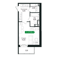 Студия № 51 Корп.: 2 Уч. 13 , Секция 3  в ЖК Сертолово Парк