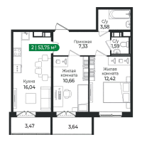 3 ккв (Евро) № 491 Корп.: 4 Уч. 16 , Секция 14  в ЖК Сертолово Парк