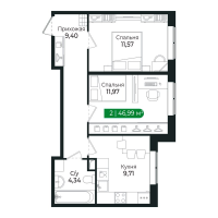 2 ккв № 55 Корп.: 3 Уч. 15 , Секция 3  в ЖК Сертолово Парк