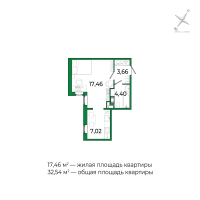 Студия № 266 Корп.: 3 Уч. 15 , Секция 9  в ЖК Сертолово Парк