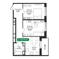 2 ккв № 411 Корп.: 4 Уч. 16 , Секция 12  в ЖК Сертолово Парк