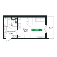 Студия № 319 Корп.: 3 Уч. 15 , Секция 10  в ЖК Сертолово Парк