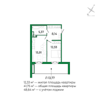 2 ккв (Евро) № 68 Корп.: 3 Уч. 15 , Секция 3  в ЖК Сертолово Парк