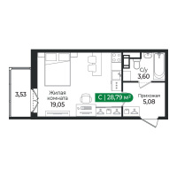 Студия № 442 Корп.: 4 Уч. 16 , Секция 13  в ЖК Сертолово Парк