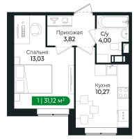 1 ккв № 208 Корп.: 3 Уч. 15 , Секция 8  в ЖК Сертолово Парк