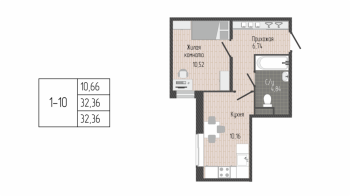 1 ккв № 207 Корп.: 1 Уч. 12 , Секция 7  в ЖК Сертолово Парк