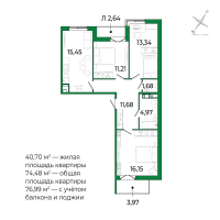 4 ккв (Евро) № 15 Корп.: 3 Уч. 15 , Секция 1  в ЖК Сертолово Парк