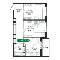2 ккв № 419 Корп.: 4 Уч. 16 , Секция 12  в ЖК Сертолово Парк