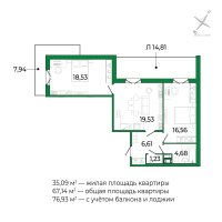 3 ккв (Евро) № 110 Корп.: 3 Уч. 15 , Секция 5  в ЖК Сертолово Парк