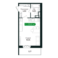 Студия № 193 Корп.: 3 Уч. 15 , Секция 7  в ЖК Сертолово Парк