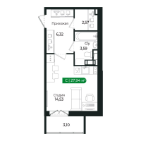 Студия № 144 Корп.: 2 Уч. 13 , Секция 6  в ЖК Сертолово Парк