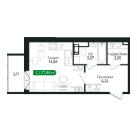 Студия № 316 Корп.: 2 Уч. 13 , Секция 10  в ЖК Сертолово Парк