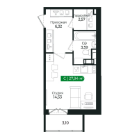 Студия № 57 Корп.: 2 Уч. 13 , Секция 3  в ЖК Сертолово Парк