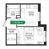 1 ккв № 380 Корп.: 4 Уч. 16 , Секция 12  в ЖК Сертолово Парк