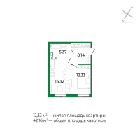 2 ккв (Евро) № 52 Корп.: 3 Уч. 15 , Секция 3  в ЖК Сертолово Парк