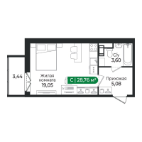 Студия № 143 Корп.: 4 Уч. 16 , Секция 4  в ЖК Сертолово Парк
