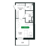 Студия № 138 Корп.: 2 Уч. 13 , Секция 6  в ЖК Сертолово Парк