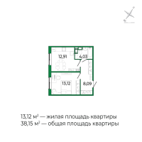 1 ккв № 254 Корп.: 3 Уч. 15 , Секция 9  в ЖК Сертолово Парк