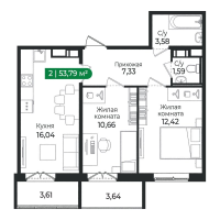 3 ккв (Евро) № 507 Корп.: 4 Уч. 16 , Секция 14  в ЖК Сертолово Парк