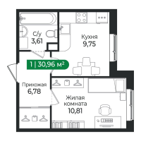 1 ккв № 378 Корп.: 4 Уч. 16 , Секция 12  в ЖК Сертолово Парк