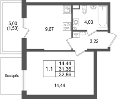 1 ккв № 563 Корп.: 1.3 , Секция 19  в ЖК Сэтл Дворцовый