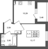 1 ккв № 52 Корп.: 1.3 , Секция 2  в ЖК Сэтл Дворцовый