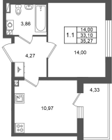 1 ккв № 18 Корп.: 1.2 , Секция 1  в ЖК Сэтл Дворцовый