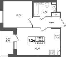 2 ккв (Евро) № 258 Корп.: 1.4 , Секция 10  в ЖК Сэтл Дворцовый