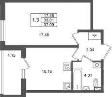 1 ккв № 20 Корп.: 1.2 , Секция 1  в ЖК Сэтл Дворцовый