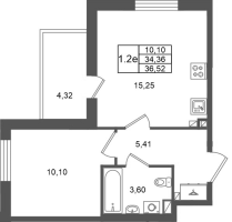 2 ккв (Евро) № 25 Корп.: 1.2 , Секция 1  в ЖК Сэтл Дворцовый