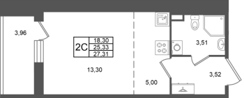 Студия № 249 Корп.: 1.4 , Секция 10  в ЖК Сэтл Дворцовый
