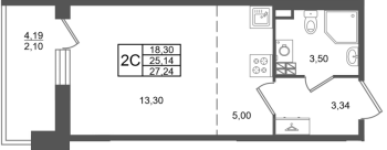 Студия № 276 Корп.: 1.3 , Секция 10  в ЖК Сэтл Дворцовый