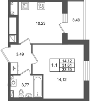 1 ккв № 391 Корп.: 1.3 , Секция 13  в ЖК Сэтл Дворцовый