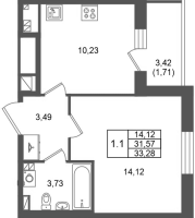 1 ккв № 399 Корп.: 1.3 , Секция 13  в ЖК Сэтл Дворцовый