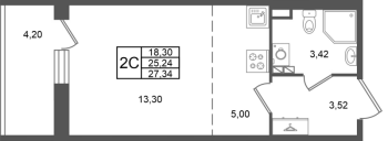 Студия № 260 Корп.: 1.4 , Секция 10  в ЖК Сэтл Дворцовый