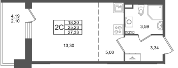 Студия № 264 Корп.: 1.3 , Секция 10  в ЖК Сэтл Дворцовый